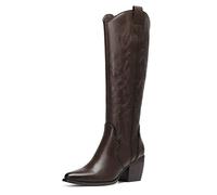 DREAM PAIRS Stivali Donna Cowboy Alti,Marrone/Pu,40.5
