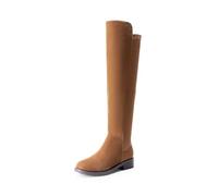 DREAM PAIRS Stivali Donna Overknee Stivali Classici da Donna sopra Il Ginocchio con Tacco Basso,Size 38,Cammello-Scamosciato,SDOB2409W