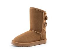 DREAM PAIRS Stivali Invernali per Bambini e Bambine, Foderati in Pelliccia Sintetica, Stivali Alti Fino a metà Polpaccio con Fibbia,Size 32,Marrone Chiaro,Sweaty-Buckle-K