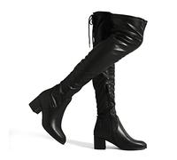 DREAM PAIRS Stivali sopra Il Ginocchio da Donna con Gambo Lungo in Pelle Scamosciata Caldi al Ginocchio con Tacco a Blocco,Size 41,Nero/Pu,Laurence-E
