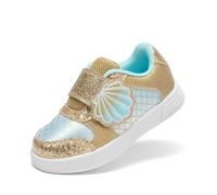 DREAM PAIRS Tennis per ragazze Brillanti con chiusura adesiva Leggere e comode Scarpe per bambini, Gold/Green, 16.5 cm