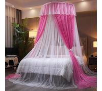 Dream Princess Mosquito NET, cupola Doppia Baldacchino con lampada a LED String Light, Filato a doppio strato Appeso Tenda per letti singoli a King Size camera da letto decorativo-Rose Red.