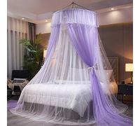 Dream Princess Mosquito NET, cupola Doppia Baldacchino con lampada a LED String Light, Filato a doppio strato Appeso Tenda per letti singoli a King Size camera da letto decorativo-Viola