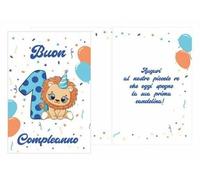 Dream' s Party Biglietto di Auguri per il Primo compleanno 1 Anno - Celeste bimbo bambino - disegno Leoncino Leone - biglietto augurale completo di busta - MADE IN ITALY