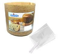 Dream' s Party Set Stampo PANETTONE (1kg Alto - 5 Pezzi) + Sacchetti Buste Alimentari (40x48cm - 5pz) con Laccetto chiudipacco con Anima in Metallo per Chiusura - Pirottino monouso in Carta da Forno