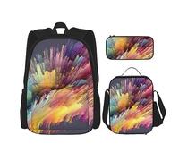 Dream - Set zaino da viaggio con stampa colorata, zaino da viaggio per computer portatile, per donne e uomini, casual, con borsa per il pranzo, astuccio per matite, 3 pezzi, nero, taglia unica, Nero ,