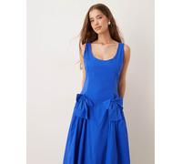 Dream Sister Jane - Vestito al polpaccio blu cobalto con vita scesa e fiocchi M