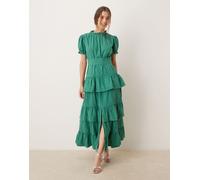 Dream Sister Jane - Vestito lungo verde a balze con maniche a sbuffo S