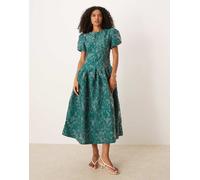 Dream Sister Jane - Vestito midi verde jacquard con gonna godet e vita scesa L Plus