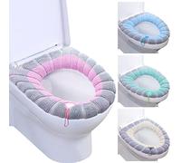 Dreamark 4 Pezzi Copri WC Lavabile. Copriwater Universale Caldo in Peluche per Toilette.Copri Sedile WC Morbido Invernale.Sedile WC Estensibili.Cuscino Water Lavabile.