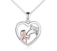 DreamAug Collana a forma di cuore con ragazza magica con cavallo, progettata appositamente per le ragazze, con scintillanti zirconi cubici, è la scelta ideale per tua figlia, nipote o nipote.