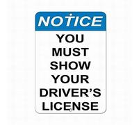 Dreamawsl Attenzione per - Targa in latta - Avviso che devi mostrare la patente di guida segnale di pericolo all'aperto cartello di avvertimento in metallo stagno Art Caution Sign 30,5 x 20,3 cm