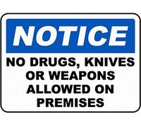 Dreamawsl Attenzione per - Targa in latta - No Drugs, Knives, Weapons Sign Safety Sign Tin Metal Warning Sign Avviso 30,5 x 20,3 cm