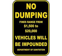Dreamawsl Attenzione per - Targa in latta - No Dumping Fines Range from Sign Cartello di sicurezza Tin Metal Warning Sign Avviso 30,5 x 20,3 cm