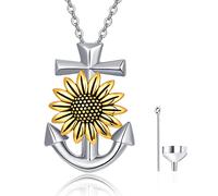 Dreamboat Collana con ciondolo a forma di girasole e ancora, in argento Sterling 925, con ciondolo commemorativo per ceneri