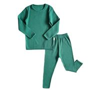 DreamBuy 3M-10Y Pigiama per Bambini Unisex per Bambine e Ragazzi, Morbido e Confortevole, in Cotone Elastico a Costine per Loungewear Lounge Suit Pigiameria 2 Pezzi Set (6-12 Messi, Verde Bosco)