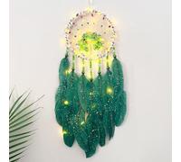 Dreamcatcher Pendant Crystal Stone Tree Of Life Creative Wind Chime Feather Souvenir Bedroom Wall Decor Birthday Festival Gifts Home Accessories(Lighting Up)