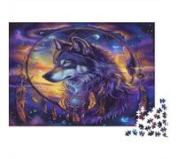 Dreamcatcher Wolf Art 100% Recycled Cardboard Purple Wolf Moon Art 1000 Piece Puzzle for Adults Beautifully Illustrated Brainteasing 70x50cm/1000pcs