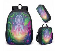 Dreamcatcher - Zaino da 43 cm, set da 3 pezzi, con piume magiche, per la scuola, per ragazze, motivo foresta mistica, 02, L, Minimalista