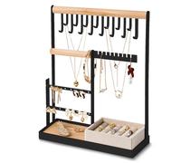 DreamGenius Organizer per gioielli con supporto per anelli in velluto, organizer per gioielli a 4 livelli con 15 ganci, organizer per collane e staffa, supporto per gioielli con 16 fori per porta