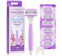 DreamGenius Rasoio da donna con manico antiscivolo, 7 lame di ricambio e supporto per doccia, include 5 lame premium, lubrificazione a 360°, riduce le irritazioni, viola