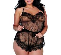DREAMGIRL Plus Size Delicate Floral Lace Camisole & Short Set Corsetto, Nero, 2X Donna