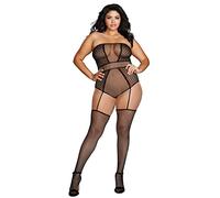 DreamGirl Plus Size Fishnet & Geometric Teddy Bodystocking Calzetteria, Nero, Etichettalia Unica Donna