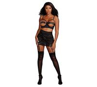 DREAMGIRL Strappy Elastic Open-Cup Underwire Bra & Garter Skirt Set Biancheria Intima, Nero, S Donna