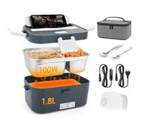 Dreamhigh® 100W Scaldavivande Elettrico Portatile 1.8L, Porta Pranzo Riscaldabile con Borsa, Forchetta e Cucchiaio, 12V/24V/220V Lunch Box Elettrico, Porta Pranzo da Ufficio e Auto