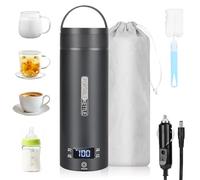 Dreamhigh® Bollitore Elettrico Piccolo, 450 ml Bollitore da Viaggio, 96W Bollitore Elettrico Portatile con Temperatura Regolabile per Tè Latte Caffè (45℃/ 55℃/ 80℃/ 100℃) (Auto (12V)) (Nero)