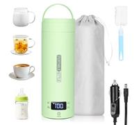 Dreamhigh® Bollitore Elettrico Piccolo, 450 ml Bollitore da Viaggio, 96W Bollitore Elettrico Portatile con Temperatura Regolabile per Tè Latte Caffè (45℃/ 55℃/ 80℃/ 100℃) (Auto (12V)) (Verde)