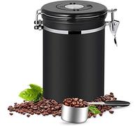 Dreamhigh® Contenitore ermetico per caffè, grana 1 kg, contenitore per caffè in acciaio inossidabile con cucchiaio dosatore, nero, 2800 ml