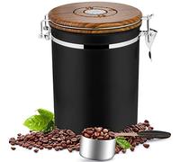 Dreamhigh® Contenitore Ermetico per Caffè in Grani 1 kg - Barattolo Caffè Ermetico 1kg in Acciaio Inox con Misurino - Nero -2800 ml