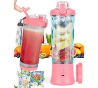 DreamHigh Mini Frullatore Portatile, 600ml Bottiglia Frullatore Portatile con 2 Lame, 4000 mAh Mini Frullatore Elettrico Produce 20 Tazze di Succo Per Casa, Ufficio, Campeggio e Viaggi