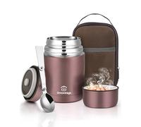 Dreamhigh® Termos per Alimenti 800 ml, Contenitore Termico per Alimenti Caldi, Thermos Pappa Neonati Acciaio Inossidabile con Sacchetto Isolante e Cucchiaio, Portavivande per Zuppa, Pasta (Rosa)