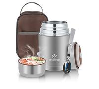Dreamhigh® Termos per Alimenti 800 ml, Contenitore Termico per Alimenti Caldi, Thermos Pappa Neonati Acciaio Inossidabile con Sacchetto Isolante e Cucchiaio, Portavivande per Zuppa, Pasta (Grigio)