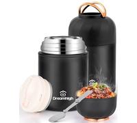 Dreamhigh® Termos per Alimenti 850 ml, Contenitore Termico per Alimenti Caldi con Maniglia, Portavivande Termico Acciaio Inossidabile con Cucchiaio, per Zuppa, Pasta (Nero)