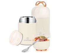 Dreamhigh® Termos per Alimenti 850 ml, Contenitore Termico per Alimenti Caldi con Maniglia, Portavivande Termico Acciaio Inossidabile con Cucchiaio, per Zuppa, Pasta (Bianco)