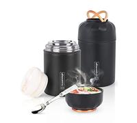 Dreamhigh® Thermos Alimenti Caldi 550 ml, Contenitore Termico di Acciaio Inossidabile con con Cucchiaio, Thermos Pappa Neonati A Prova di Perdita, per Zuppa, Porridge, Riso (Nero)