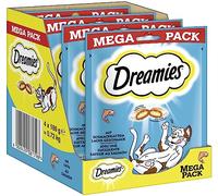 Dreamies 4 snack per gatti aromatizzati al salmone, 4 x 180 g, croccanti per interni ed esterni
