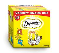 DREAMIES™ Variety Snack Box - cibo complementare per gatti (al gusto di pollo, formaggio e salmone) - 12x60g