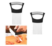 Dreamil 2 Pezzi Taglia Cipolla in Acciaio Inox, Forchetta per Cipolla, utensili da cucina per cipolle, pomodori, verdure e frutta (nero)