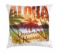 Dreaming of Hawaii Landscape Image with Mountains And Palm Trees Beach Copricuscini Lavabile Decorativi Federa Decorativi Federe De Cuscini per Letti Letto Camera da Letto 45X45Cm