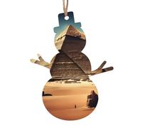 Dreaming of the Pyramids of Khufu Ornamenti in legno a forma di pupazzo di neve, 4 pezzi, ciondoli decorativi da appendere, design vintage per le vacanze