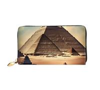 Dreaming of The Pyramids of Khufu, portafoglio con cerniera, grande capacità, portafoglio lungo, portafoglio organizer multi-carte, unisex, Nero , Taglia unica