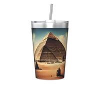 Dreaming of The Pyramids of Khufu - Thermos con paglia conica con motivo a piramidi di Cheope, tazza termica con cannuccia, perfetta da usare in palestra o da portare con te