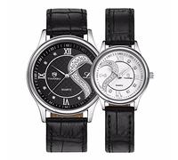 DREAMING Q&P Coppia di orologi da polso per lui e per lei, romantici, per San Valentino, per coppie, uomini e donne, in pelle ultrasottile, set di 2, Bianco e nero, Bracciale