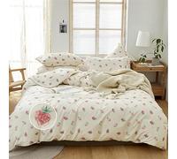 DREAMINGO Set di biancheria da letto Kawaii con copripiumino e cerniera, leggero, 3 pezzi, con 2 federe, motivo fragola, per camera da letto, in cotone, con cerniera, colore: bianco panna