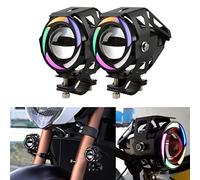 DREAMIZER Faretti Led Moto 10W 3000LM U7 Luci Anteriori per Moto LED Fendinebbia Faretto DRL Luci MotoUniversali con Anello Colorato Angel Eyes Halo, 2PZ