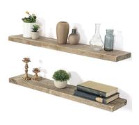 Dreamland Mensole galleggianti, profondità 19,1 cm, rustiche, in legno massiccio di recupero, mensole da parete con staffa invisibile in metallo resistente, larghezza 91 cm, set di 2, grigio